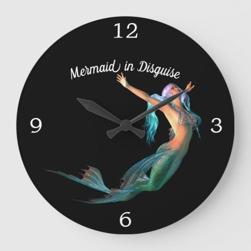 Mermaid Black Beautiful  In Disguise Large Clock