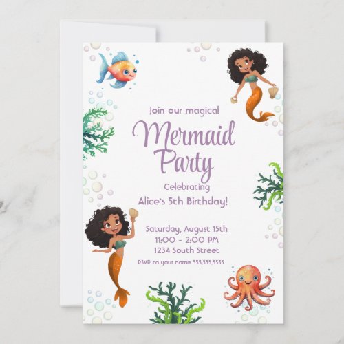 Mermaid Black Birthday Invitation Party