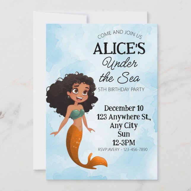 Mermaid Black Birthday Invitation Template (Front)