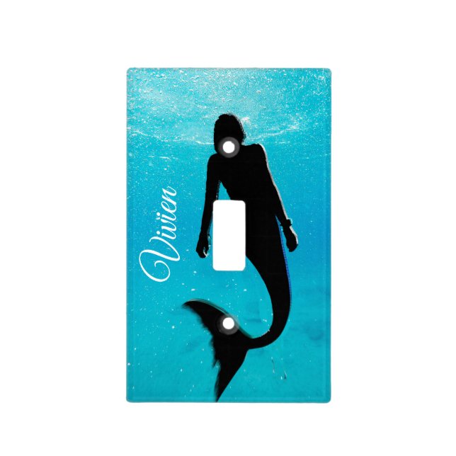 Mermaid Black Blue Summer Beach Modern Light Switch Cover (Front)