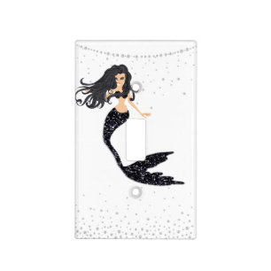 Mermaid Black Glitter Light Switch Cover Diamonds