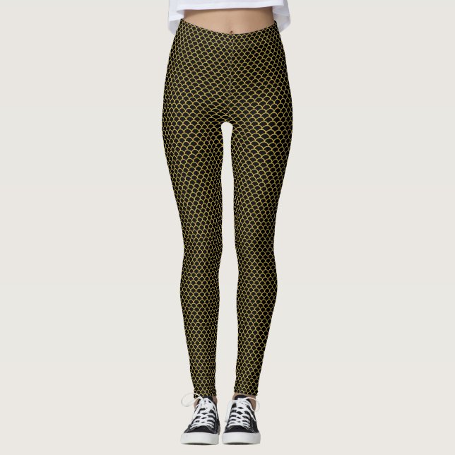 MERMAID BLACK GOLD MERMAID SCALE ACTIVE LEGGINGS (Front)