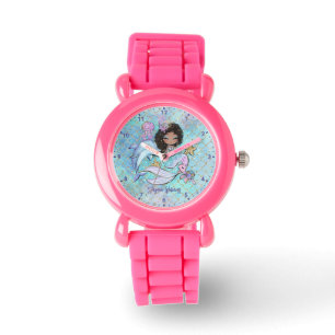 Mermaid Black Hair Custom Girl Wrist Watch