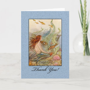 Mermaid - Blank Mermaid Retro Thank You Card