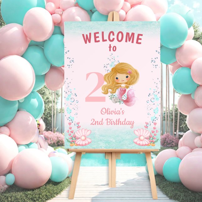 Mermaid Blond Hair Pink Birthday Girl Welcome Foam Board (Mermaid Blond Hair Pink Birthday Girl Welcome Foam Board)