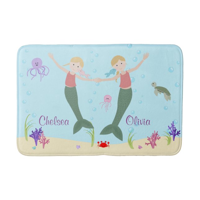 Mermaid Blonde Sisters Personalized Bath Mat (Front)
