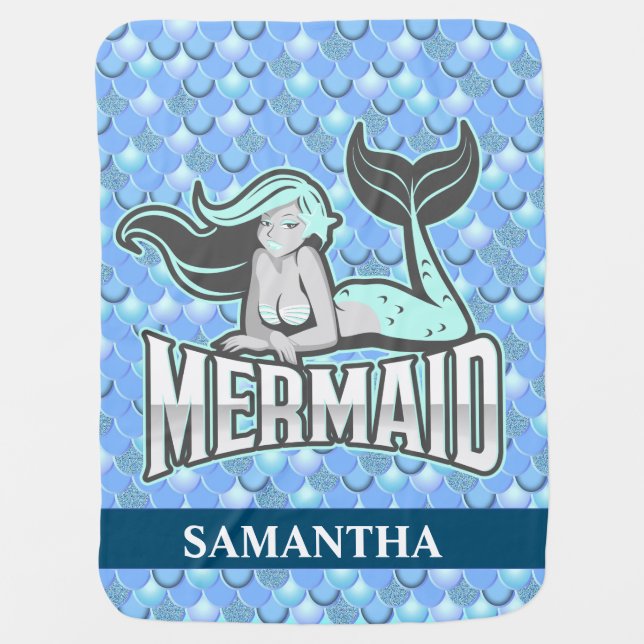 mermaid blue baby blanket (Front)