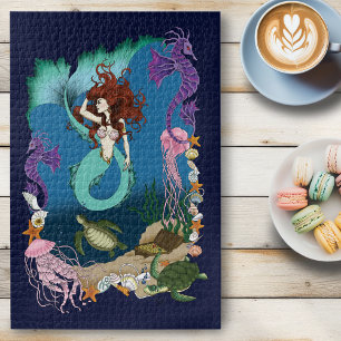 Mermaid Blue Fantasy Friends Jigsaw Puzzle