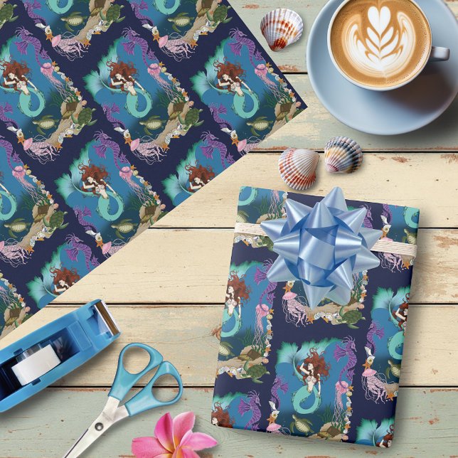 Mermaid Blue Fantasy Friends Wrapping Paper (Creator Uploaded)