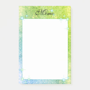 Mermaid Blue Green Glitter Sparkle Faux Sea Post-it Notes