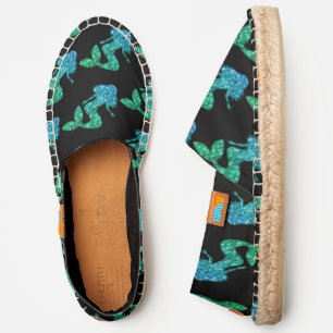 Mermaid blue green ombre Sparkles pattern black Espadrilles