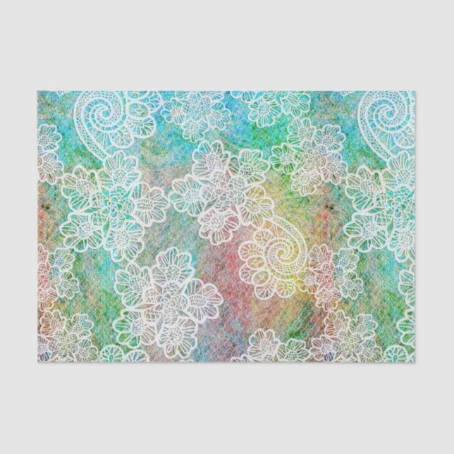 Mermaid Blue Green Pink Lace Pattern Tissue Paper (Front)