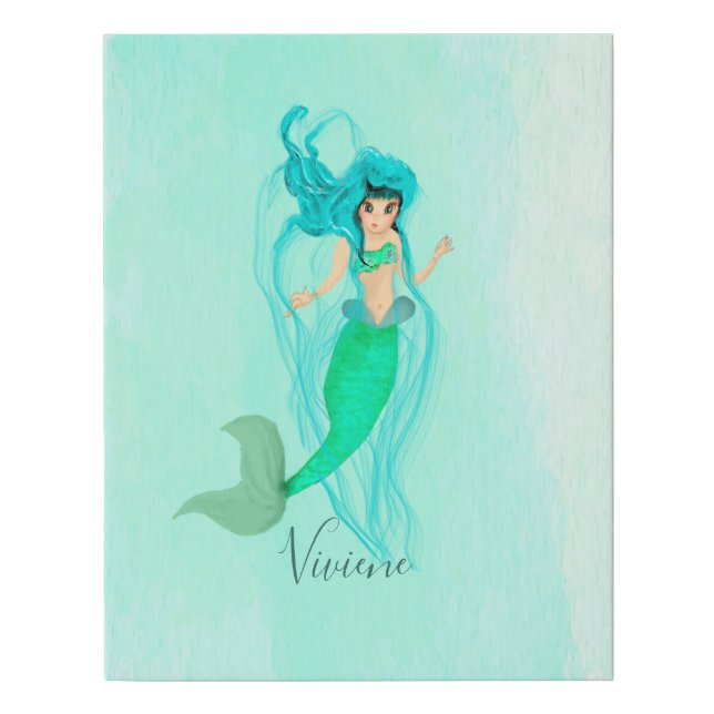 Mermaid Blue Green Tail Girly Bedroom Faux Canvas Print (Front)