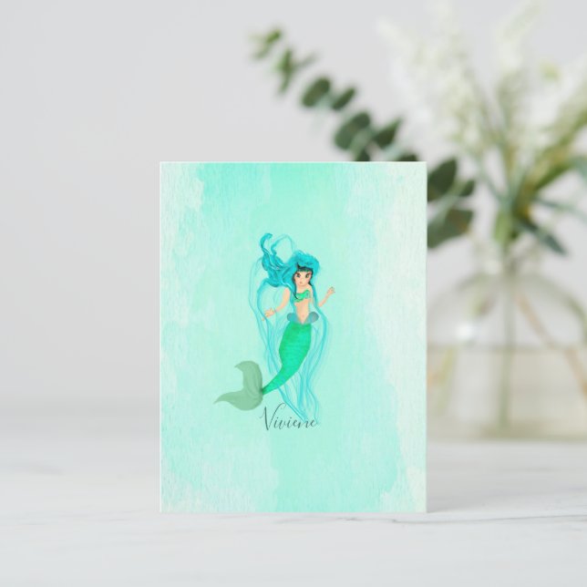 Mermaid Blue Green Tail Personal Postcard (Standing Front)