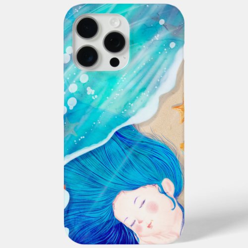 Mermaid Blue Hair Sand Sea iPhone 15 Pro Max Case