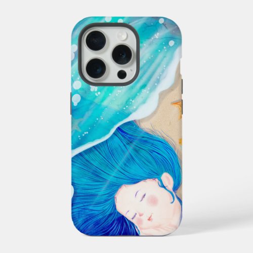 Mermaid Blue Hair Sand Sea iPhone 15 Pro Case