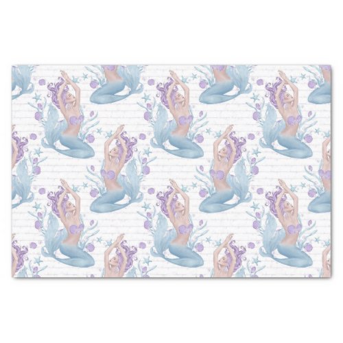 Mermaid blue lavender starfish ocean shells tissue paper