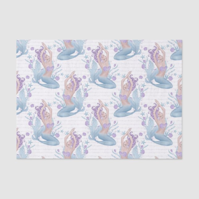 Mermaid blue lavender starfish ocean shells tissue paper (Front)