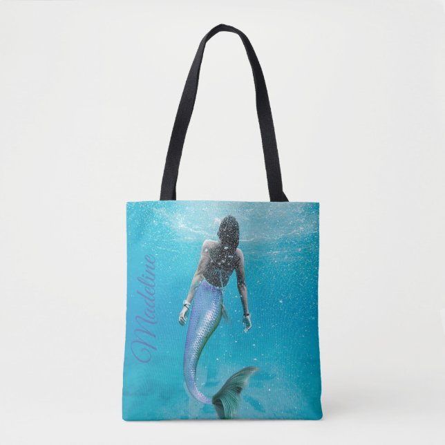 Mermaid Blue Ocean Summer  Modern Stylish Tote Bag (Front)
