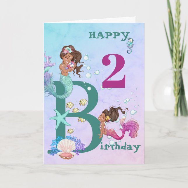 Mermaid Blue Personal Age Cute Birthday Card (Front)