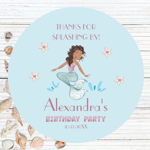 Mermaid Blue Pink Glitter Birthday Favor Thank You Classic Round Sticker