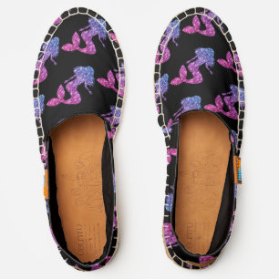 Mermaid blue pink ombre Sparkles pattern black Espadrilles