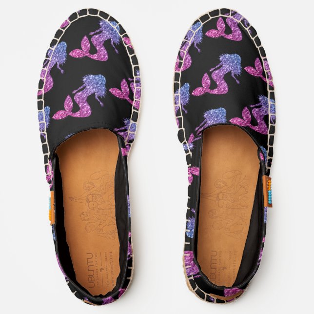 Mermaid blue pink ombre Sparkles pattern black Espadrilles (Front)