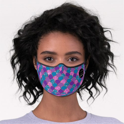 Mermaid Blue Purple Pink Glitter Name Logo Premium Face Mask