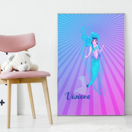Mermaid Blue Sun Ray Tail Girly Bedroom Faux Canvas Print