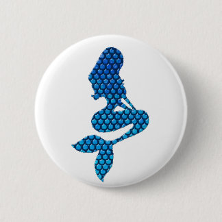 Mermaid blue & turquoise scales silhouette button