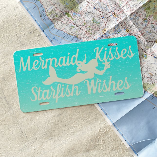 Mermaid Blue Water Pink Sand Beach License Plate (In Situ)