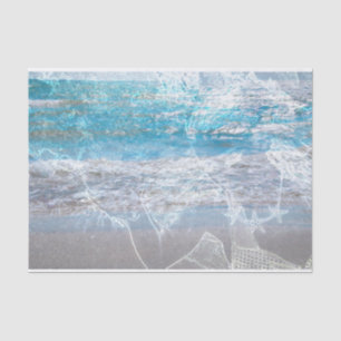 Mermaid Blue White Distressed Ocean Waves Tissue Paper
