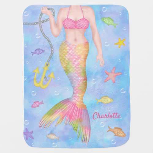 Mermaid Body  Underwater Fish Fantasy Custom Name Baby Blanket