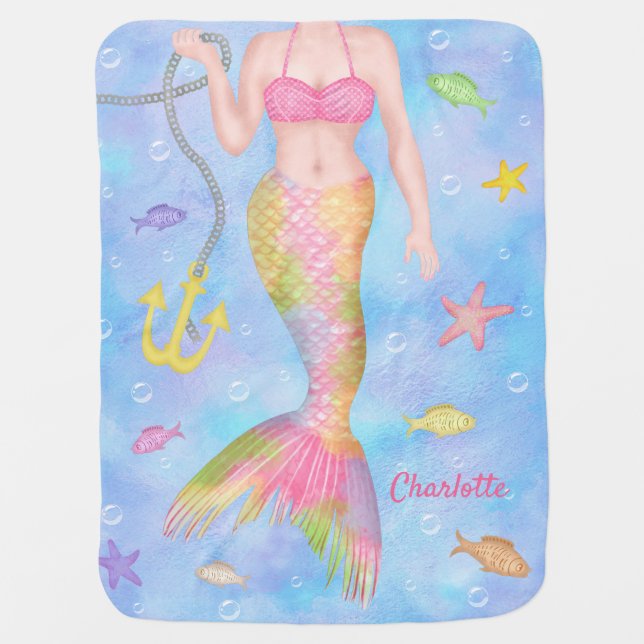 Mermaid Body | Underwater Fish Fantasy Custom Name Baby Blanket (Front)