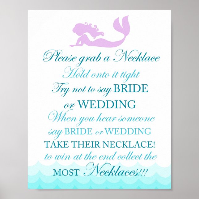Mermaid Bridal Shower Don't Say Bride Wedding Sign (Front)