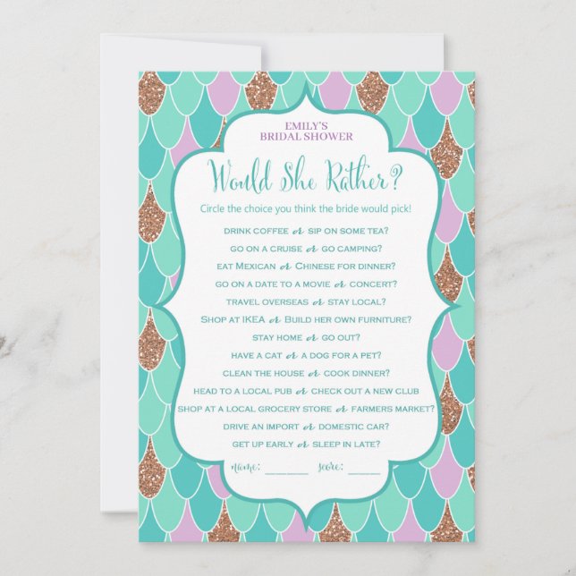 Mermaid Bridal Shower Game 5x7 Invitation (Front)