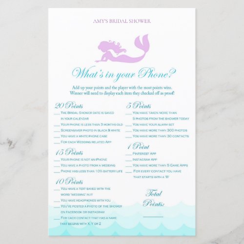 Mermaid Bridal Shower Game _ Whats in your Phone