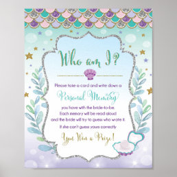 Mermaid Bridal Shower Game Who am I Memory Game Poster