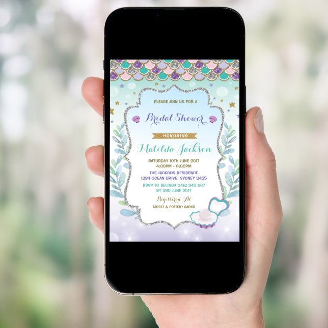 Mermaid Bridal Shower Invitation Beach Ocean Party (Front Digital)