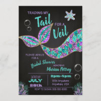 Mermaid  Bridal Shower invitation, glitter chalk Invitation