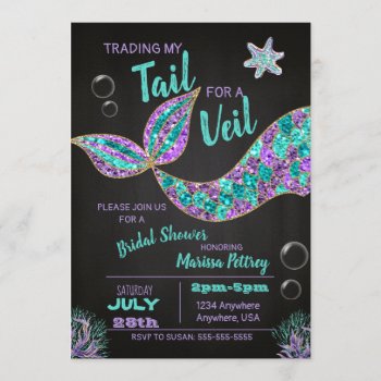 Mermaid  Bridal Shower Invitation  Glitter Chalk Invitation by MichelleRayeDesigns at Zazzle