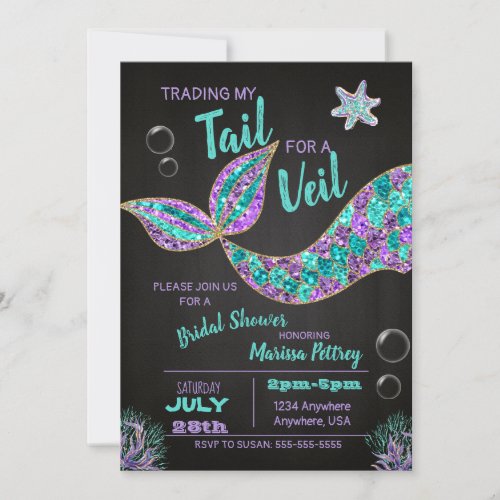Mermaid  Bridal Shower invitation glitter chalk Invitation
