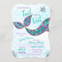 Mermaid  Bridal Shower invitation, glitter Invitation