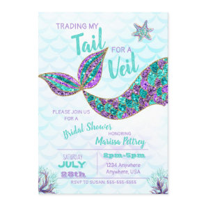 Mermaid  Bridal Shower invitation, glitter Invitation