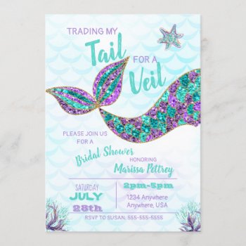 Mermaid  Bridal Shower Invitation  Glitter Invitation by MichelleRayeDesigns at Zazzle
