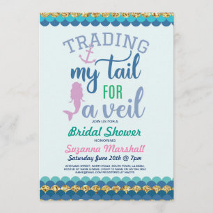 Mermaid Bridal Shower Invite Gold Glitter Sea