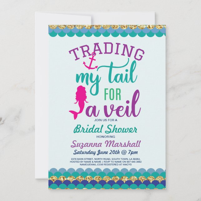 Mermaid Bridal Shower Invite Holiday Ocean Sea (Front)