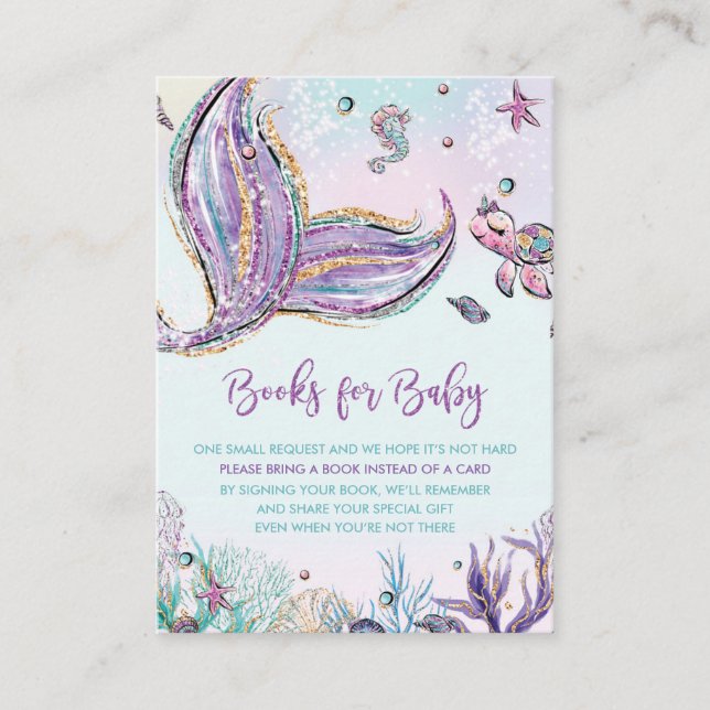 Mermaid Bring a Book Card Books for Baby Shower (Front)