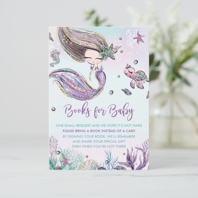 Mermaid Bring Books for Baby Shower Enclosure Card (Standing Front)