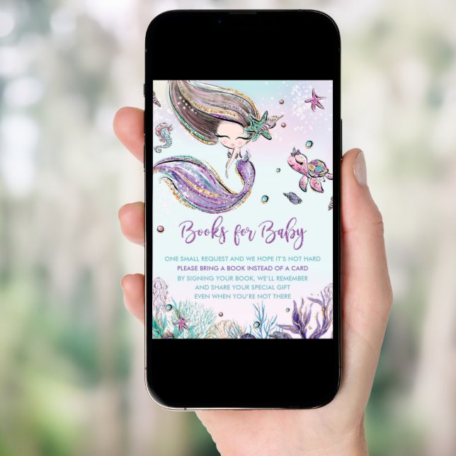 Mermaid Bring Books for Baby Shower Enclosure Card (Front Digital)